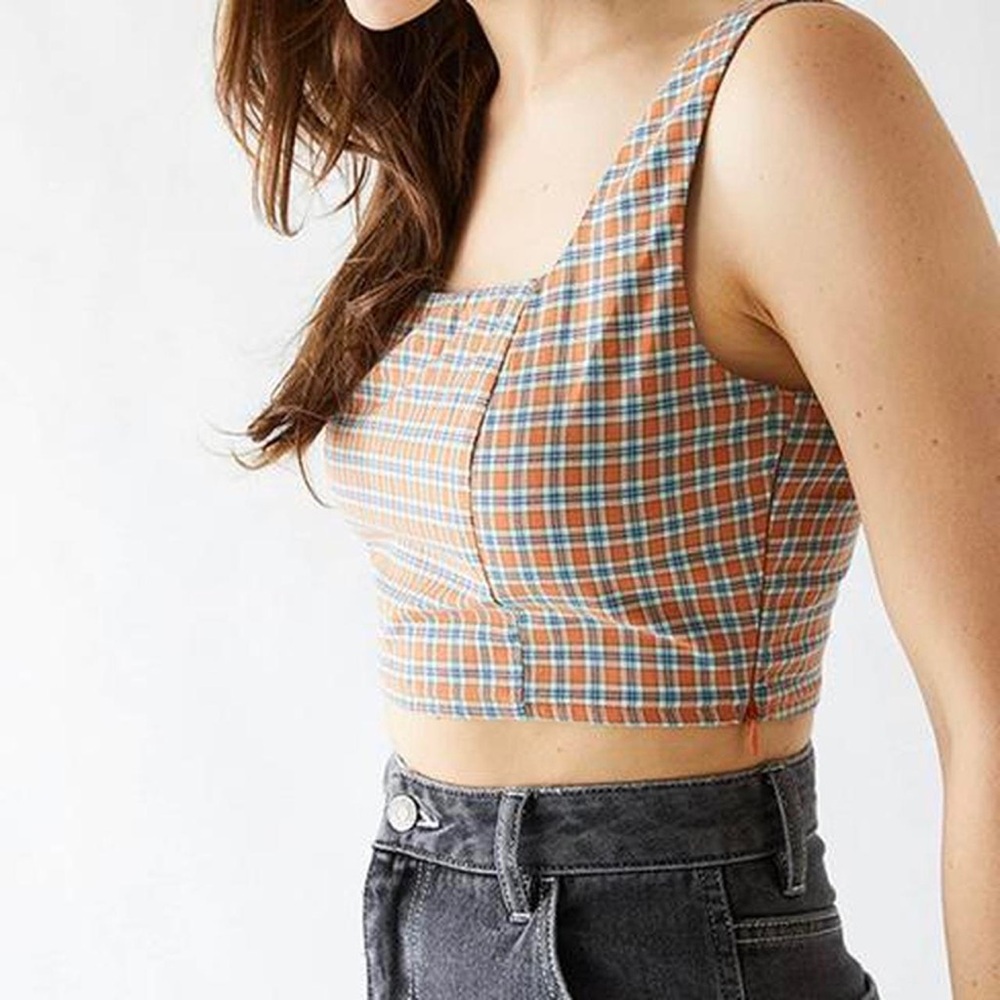 PacSun Orange and Blue Checkered Crop Top